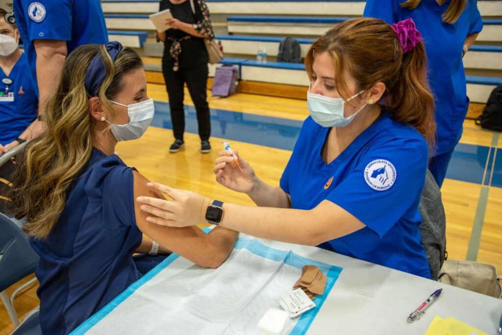 Seven Immaculata University nursing students volunteered at a vaccine clinic
