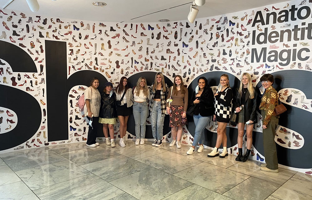 Students visited the shoe exhibit at the Museum at the Fashion Institute of Technology.