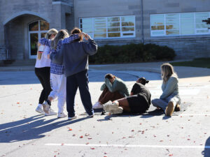 Students acting as victims of a traffic accident