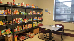 Food supplies on shelves