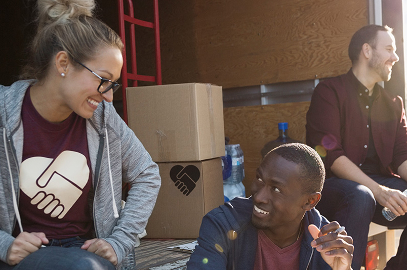 Students working at food bank