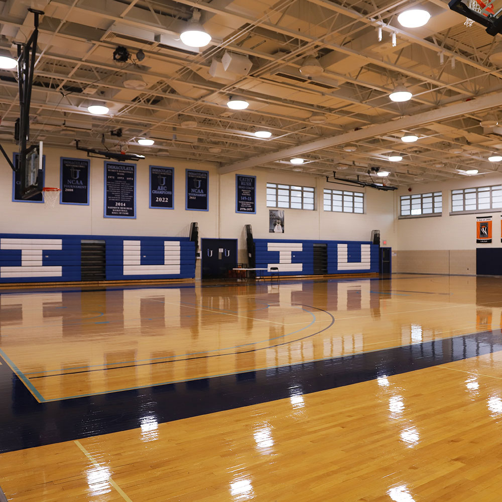 Indoor college basketball court