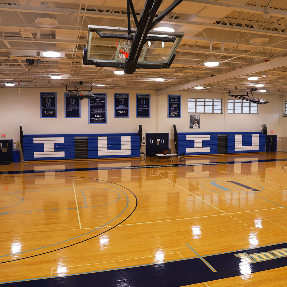 Indoor college basketball court