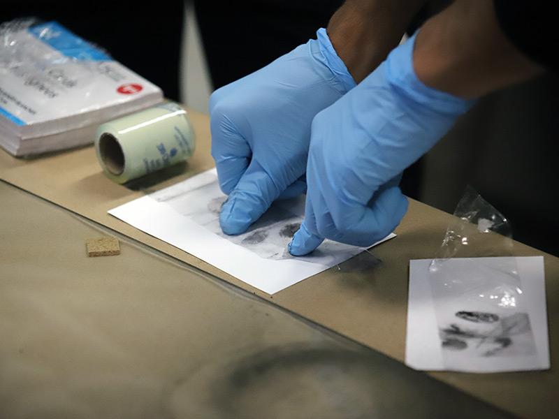 fingerprints Gloved hands processing fingerprints