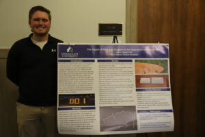 College student in front of research poster
