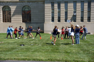 Students outdoors playing games