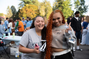 Two young women smiling for the camera