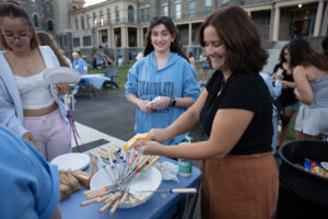 College students making s'mores