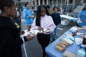 College students making s'mores