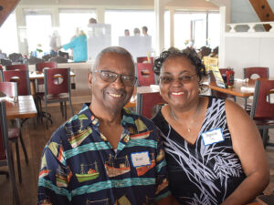 A man and a woman at a table