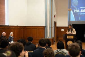 Woman speaking at podium
