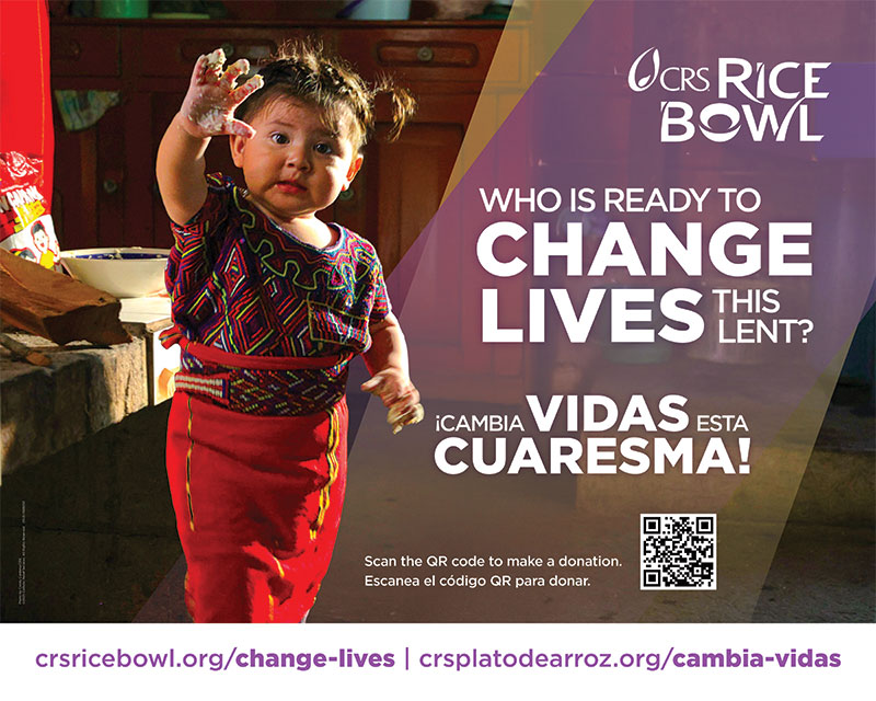 Rice-Bowl-2026 - Immaculata University Poster for CRS Rice Bowl. Text: Who is ready to change lives this Lent?