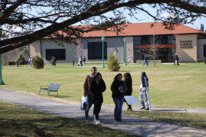 People walking on a college campus