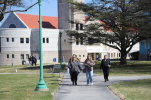 People walking on a college campus