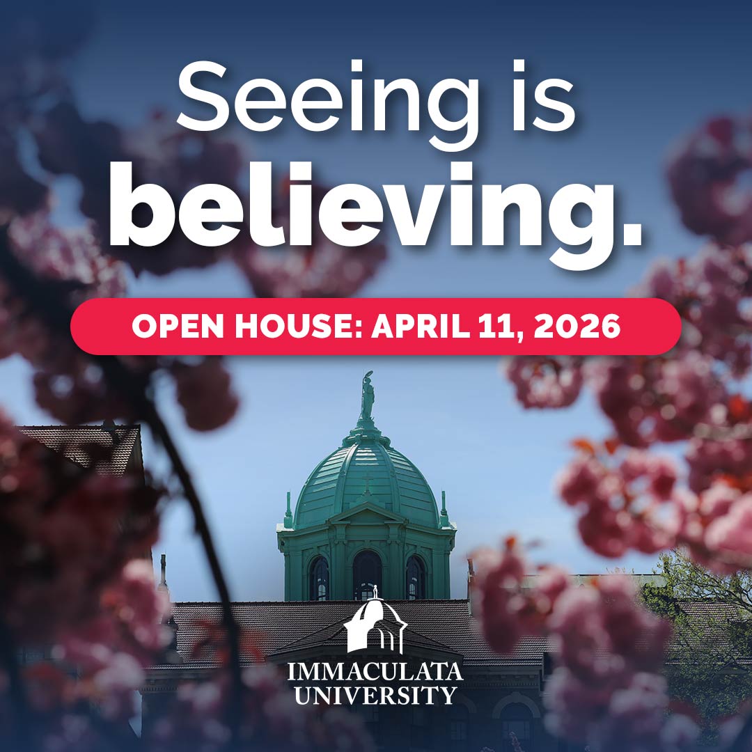 Text over campus photo: Seeing is believing. Spring open house April 11, 2026