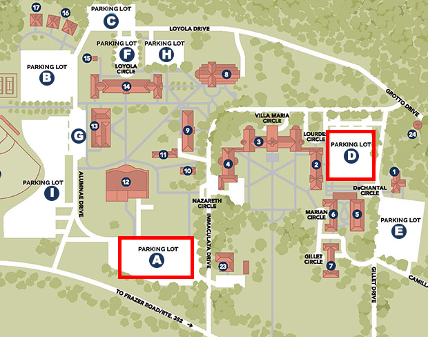 campus-map-parking-grandin - Immaculata University Map showing campus and parking lots.