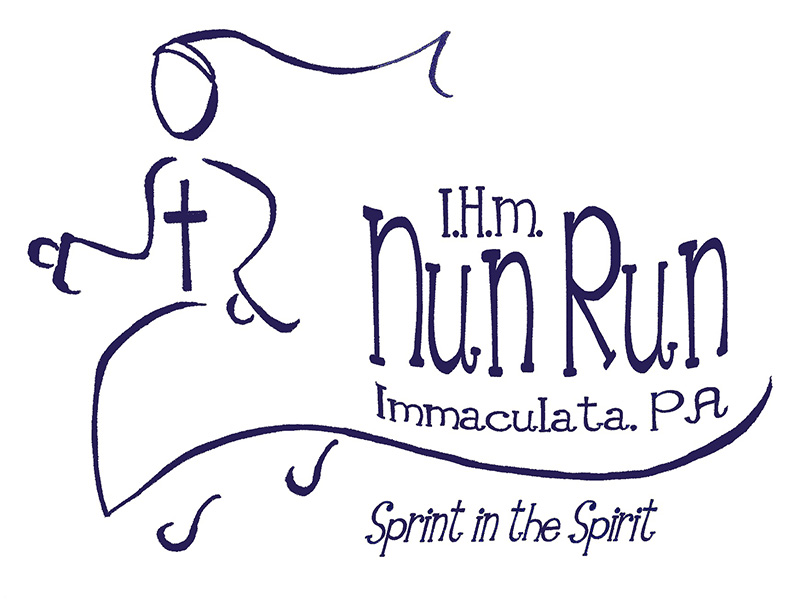Line drawing of nun running