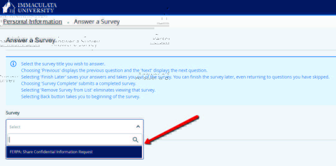 screen3 - Immaculata University Screenshot showing instructions and a search box