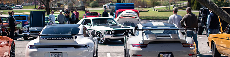 Cars on display in parking lot