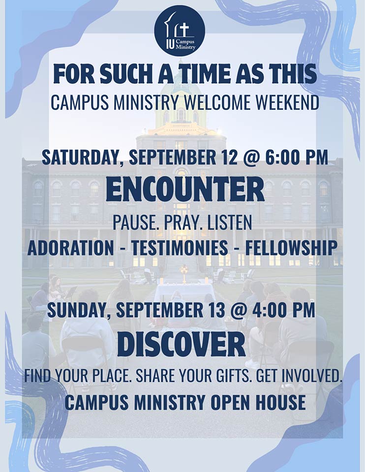 CM-Welcome-Weekend-2026 - Immaculata University Campus Ministry welcome weekend poster