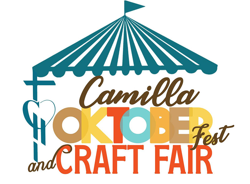 Drawing of tent with text: Camilla Oktoberfest and Craft Fair